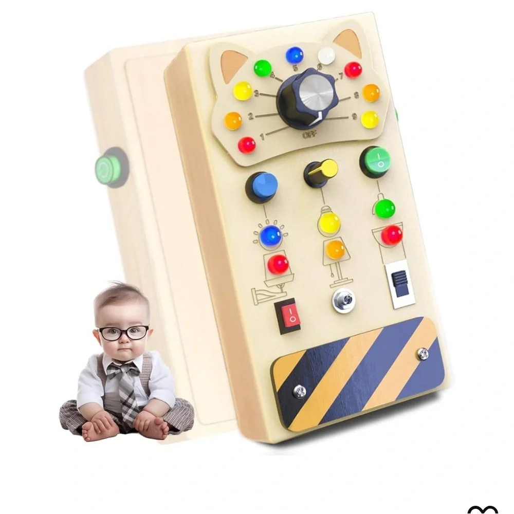 Toddler Montessori Travel Toys - Wooden Busy Board with LED Light,Switch…